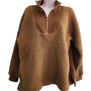 Aerie Dream Sherpa Quarter Zip Sweatshirt‎ Dijon Brown Oversized women's small